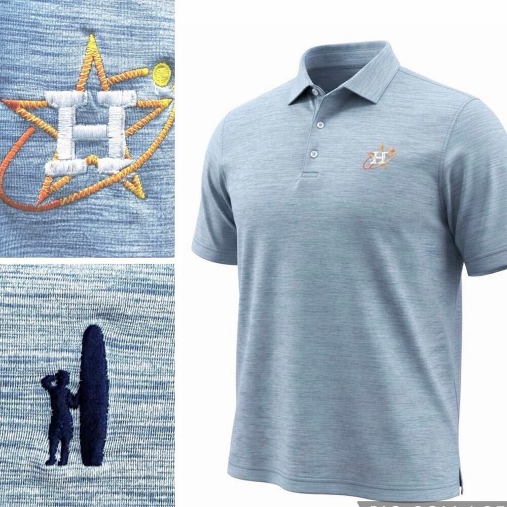 johnnie-O Houston Astros Huron Performance Polo Shirt Blue Mens XXL 2XL Golf EUC